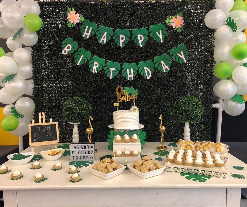 OU RUI Hawaiian Party Happy Birthday Banner for Tropical Luau Party Palm Leaf Decorations - Image 4